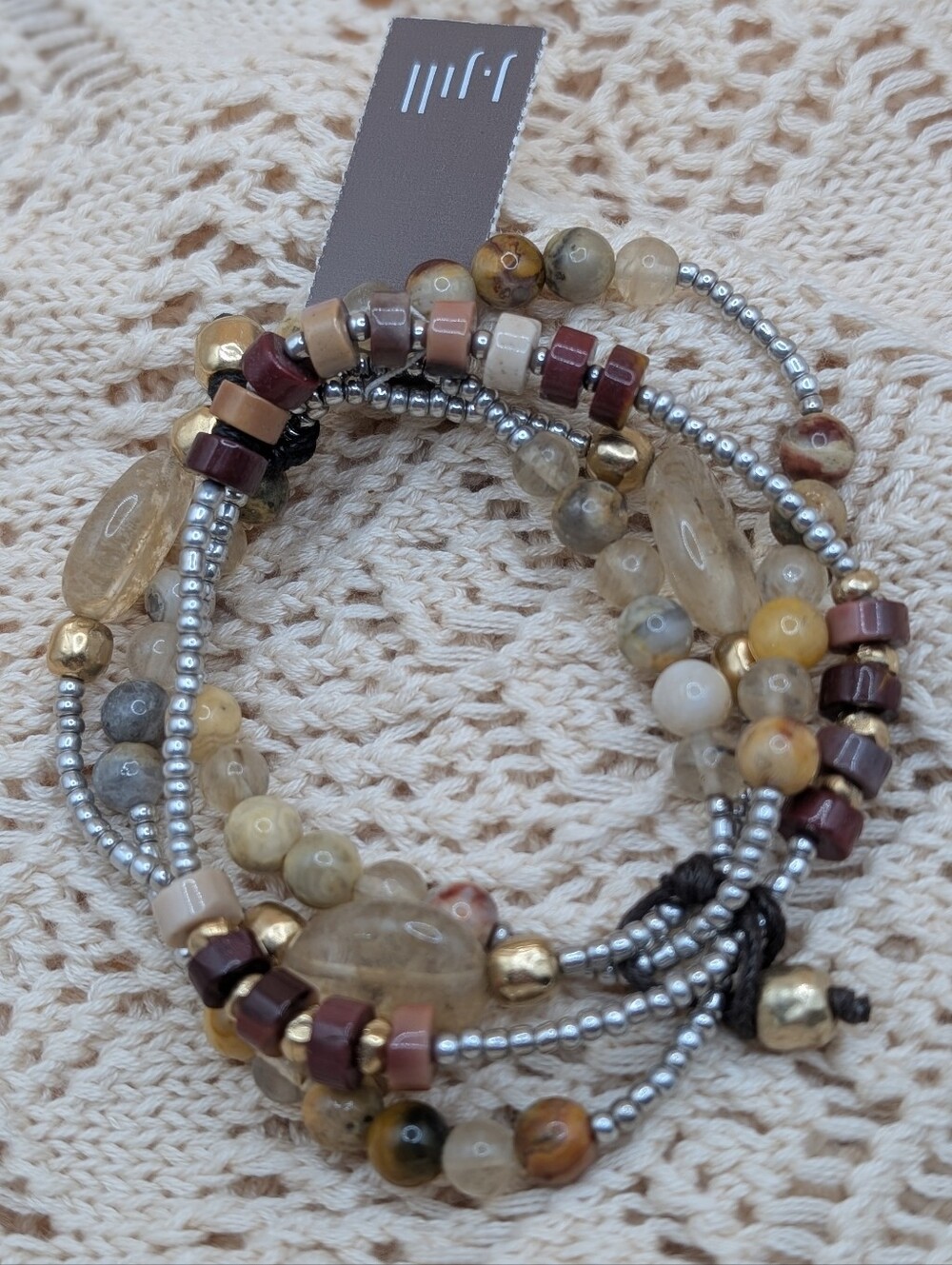 J. Jill Layered Multi-Strand Beaded Stretch Bracelet in Earth Tones NWT